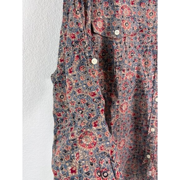 LRL Lauren Jeans Co women's 3X brown patterned gauzy long sleeve button down top - Picture 6 of 7